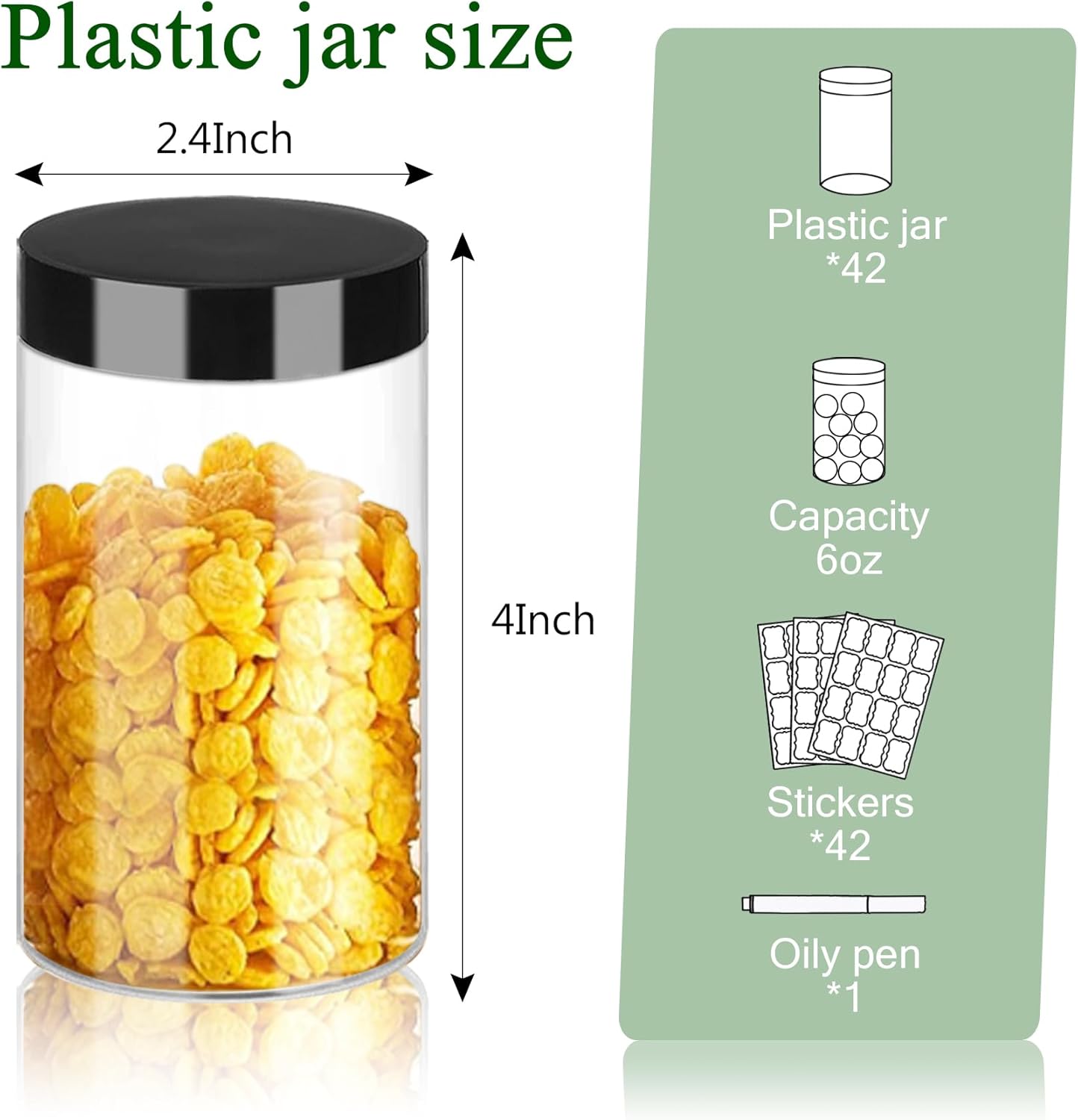 Plastic Jars with Lids 6OZ 42PCS Small Empty Slime Cosmetics Containers Clear Gift Food Jars Round PET Cream Jars with Black Lids Pen Labels for Kitchen Storage Spices Dry Food Body Butter