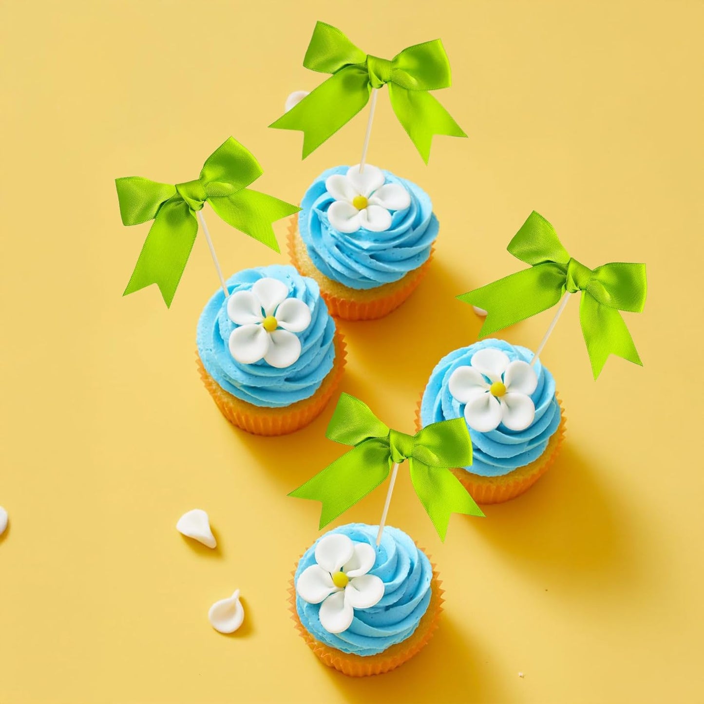 Gyufise 24Pcs Bow Cupcake Toppers Coquette Bow Girls Birthday Cake Decorations Bowknot Cake Toppers Bowknot Cupcake Picks for Baby Shower Birthday Wedding Bridal Engagement Party Supplies Green