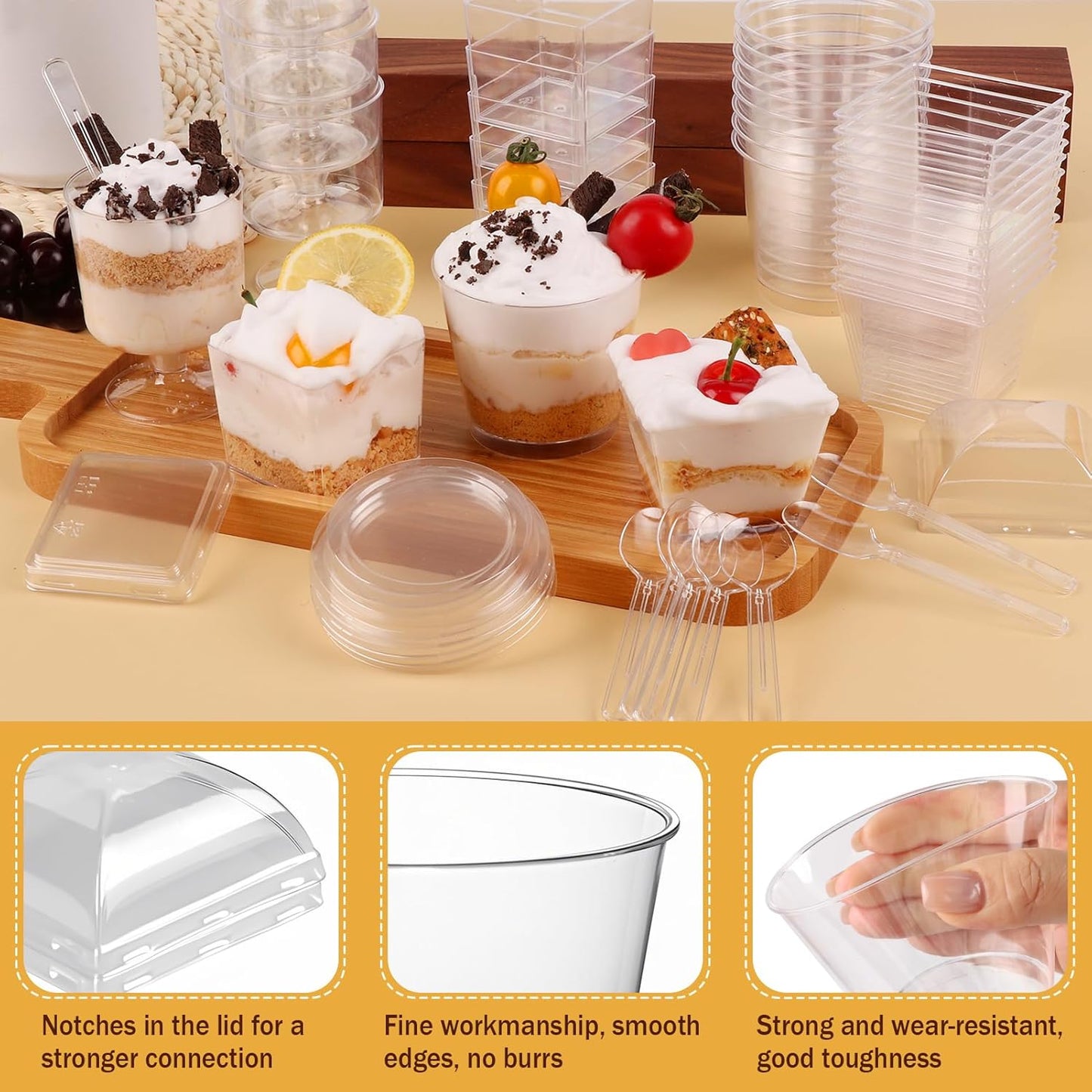 430 Pack Mini Dessert Cups with Lids and Spoons, Shooters Cups for Party, 4 oz, 5 oz 7 oz Clear Yogurt Parfait Cups for Pudding, Fruit, Mousse, Party Catering, Snacks & Appetizers