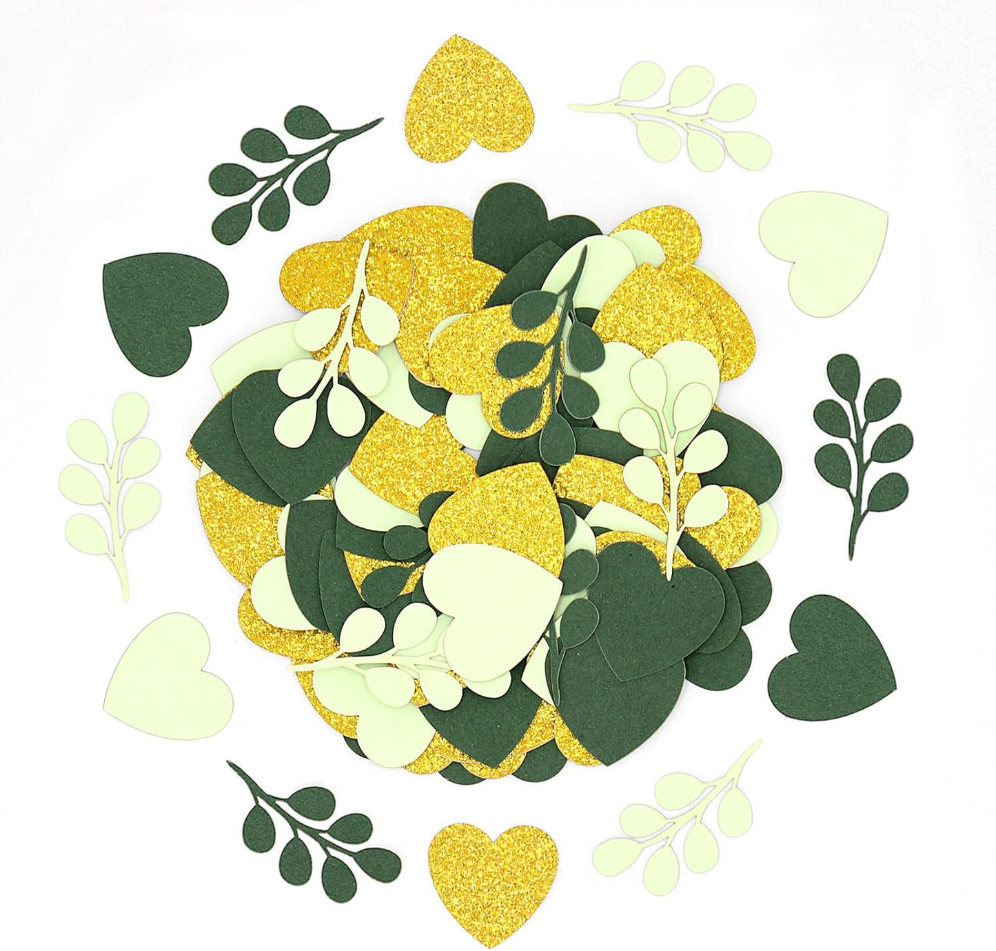 200PC Sage Green Heart Confetti for Wedding Baby Shower Engagement Birthday Bachelorette Party Decorations Greenery Eucalyptus Leaves Table Scatter for Bridal Shower Decor