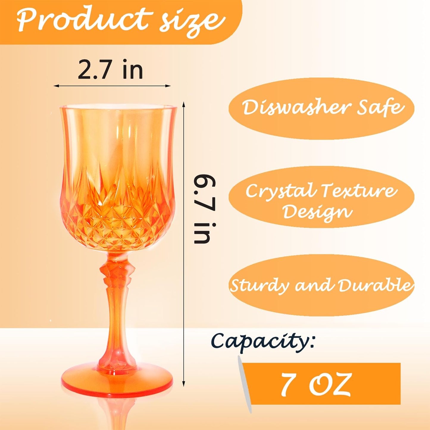 Plastic Wine Glasses，Orange Goblets Vintage Style Cordial Drinking Glasses for Wedding Reception, Halloween Grand Event Party Supplies (24, Pumpkin orange)
