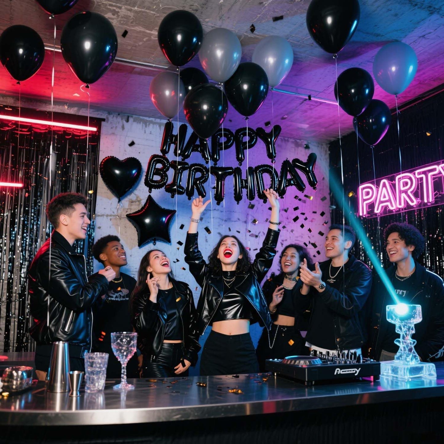 29 Pcs Black Birthday Party Decorations - Happy Birthday Balloons Banner, Heart & Star Foil Balloons, Confetti & Latex Balloons, Foil Fringe Curtains Party Supplies for Men