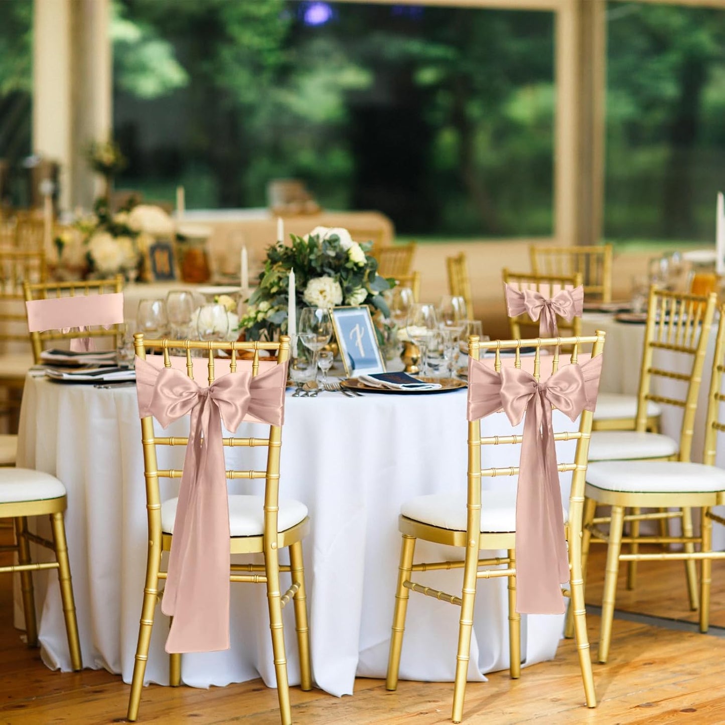 50 PCS Blush Pink Satin Chair Sashes Bows Universal Chair Ribbon Ties Back Sash for Wedding Party Reception Events Banquets Hotel Event Chair Cover Decoration (7x108 inch)