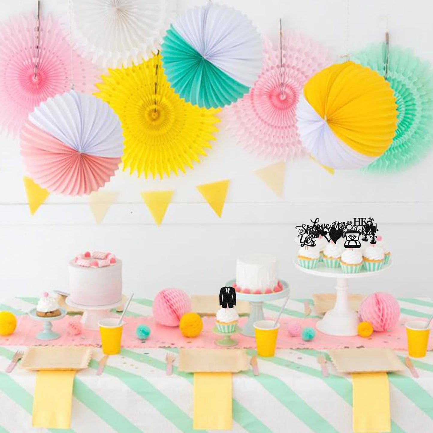 30 Pack Bride to be Cupcake Toppers Glitter Diamond Ring Love I Do Cupcake Picks Miss to Mrs He Asked She Said Yes Bridal Shower Wedding Engagement Bachelorette Cake Decorations Party Black