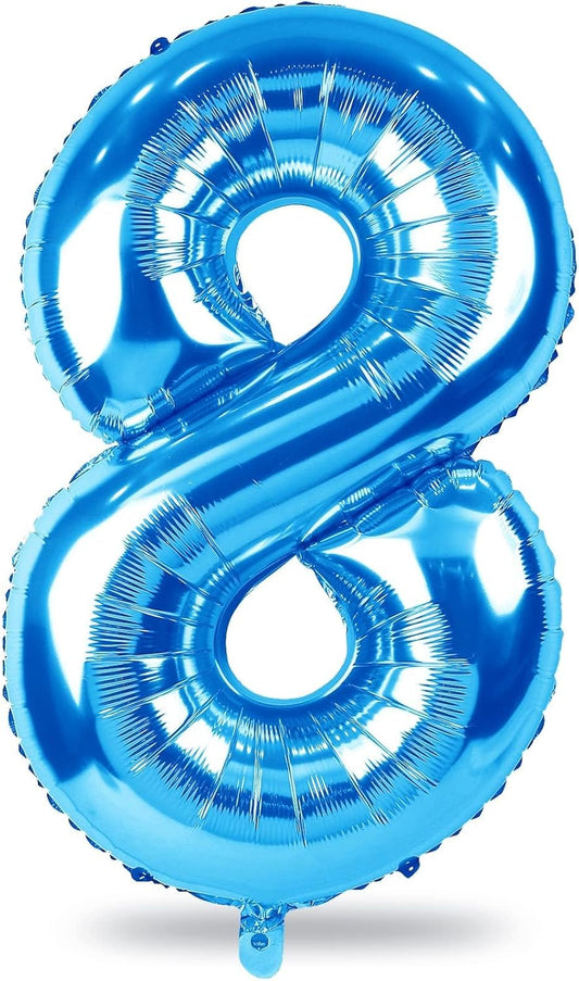 Blue Foil Balloon Number 8, 40'' Giant Self Inflating Number Balloons Set 0-9, Large Number 8 Digital 8 Helium Balloon for Boys Men 8th 18th Birthday Graduation Anniversary Party Decorations Supplies