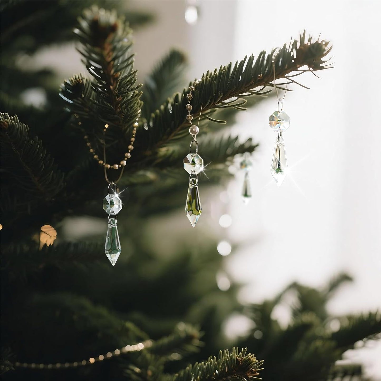 Premium Clear Crystal Glass Drops 2.4" - Multi-Purpose Hanging Prisms for Holiday Party/Home/Window Decoration/Chandelier Replacement Parts (16)