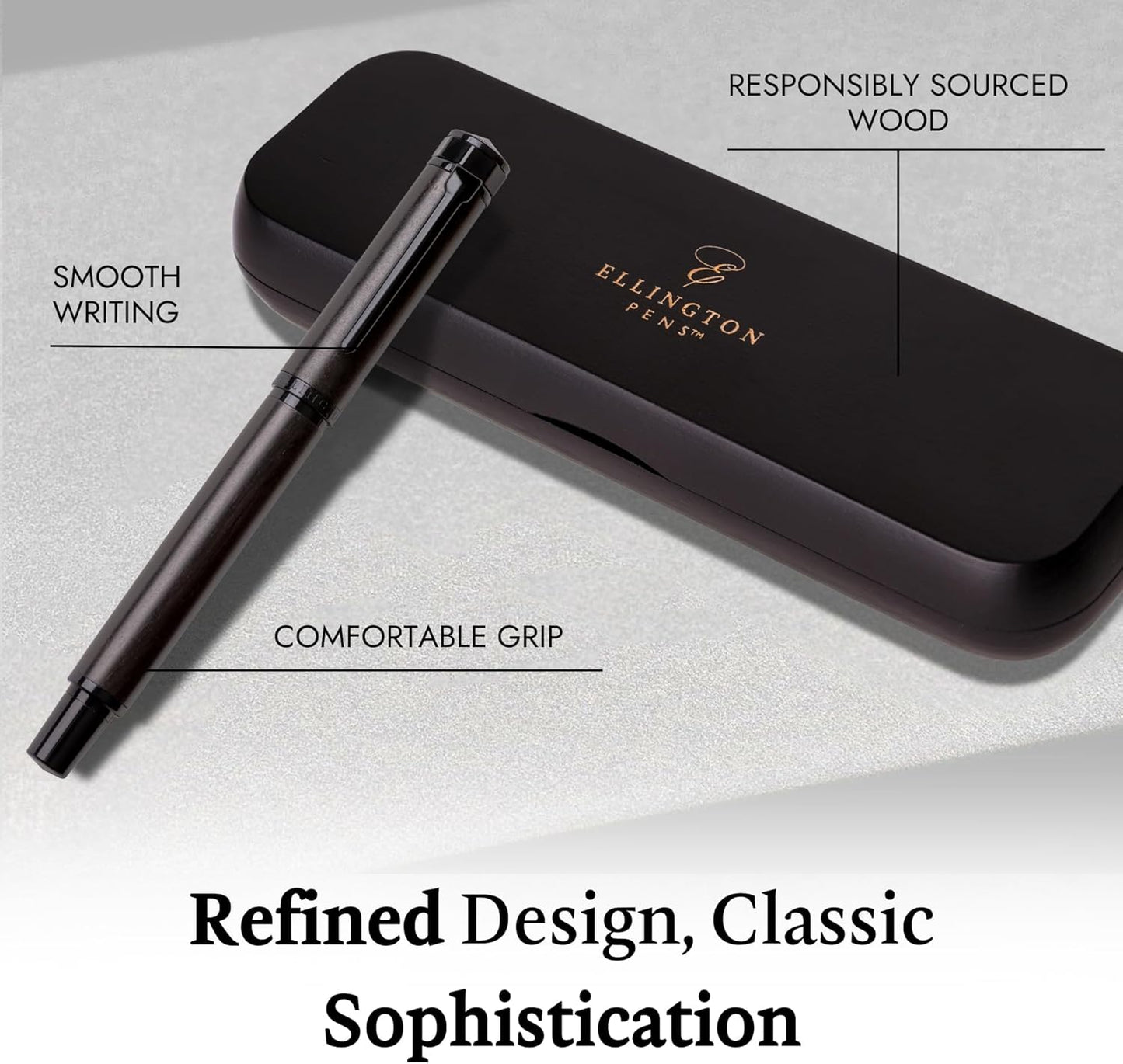 Ellington Pens Elegant Wood Fountain Pen Set – Includes Wooden Pen Box, Ink Converter, 6 Ink Cartridges, and Gift Box – Writing, Calligraphy