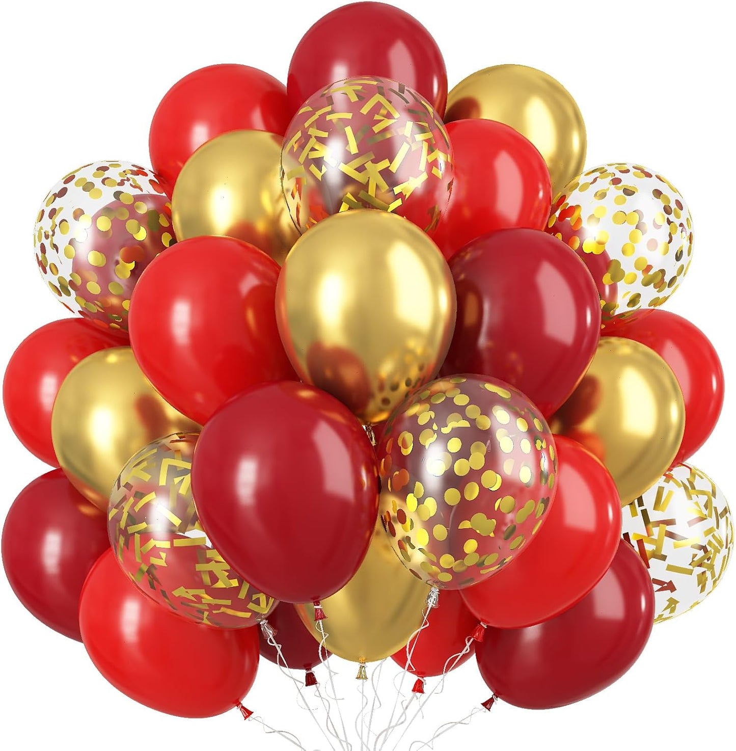 Red and Gold Balloon, 60 Pack 12 Inch Different Shades Red Party Balloons, Dark Red and Metallic Gold Confetti Balloons for Women Wedding Bridal Shower Birthday Christmas Party Decorations