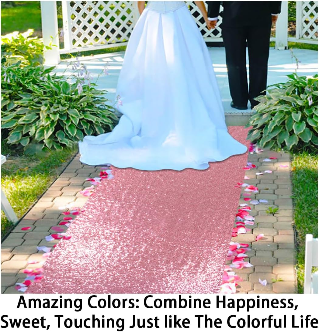 ShinyBeauty Pink Gold Aisle Runner-4FTx15FT-Sequin Aisle Runners Rug for Outdoor Rugs for Hallway Glitter Carpet for Wedding Ceremony (4FTx15FT, Pinkgold)