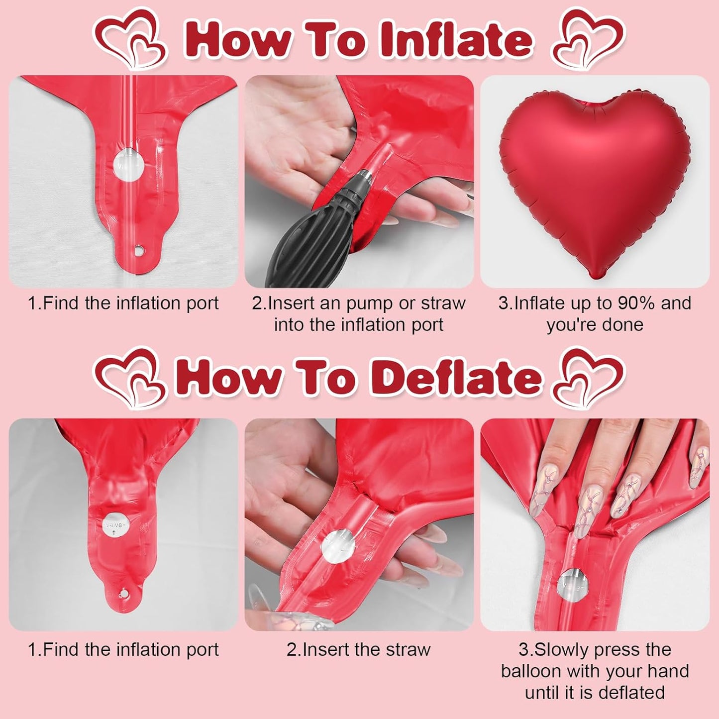 Red White Heart Balloons,12Pcs 18Inch Cream White Metallic Red Heart Shaped Foil Helium Balloons for Baby Shower Birthday Anniversary Wedding Engagement Party Decorations