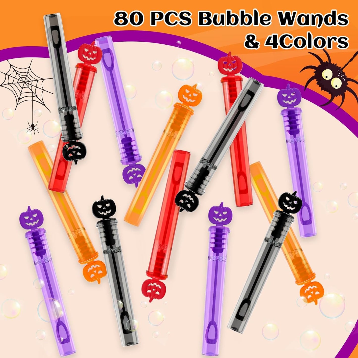 SpringFlower 80 PCS Halloween Party Favor For Kids, Halloween Mini Bubble Wands Halloween Gifts For Trick Or Treating, School Classroom Rewards, Goodie Bag Fillers