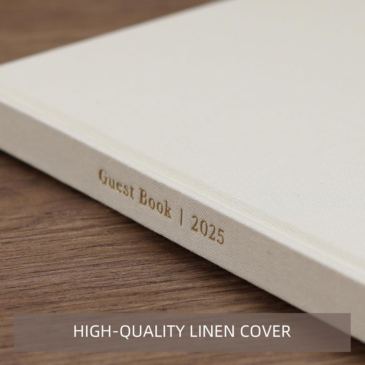 Elegant Guest Book for Wedding Reception, Beautiful Guestbook for Baby Shower and Wedding Decor, 100 Blank Pages for Sign in, Polaroid Pictures and Photos, Linen Cover (2025, Beige)