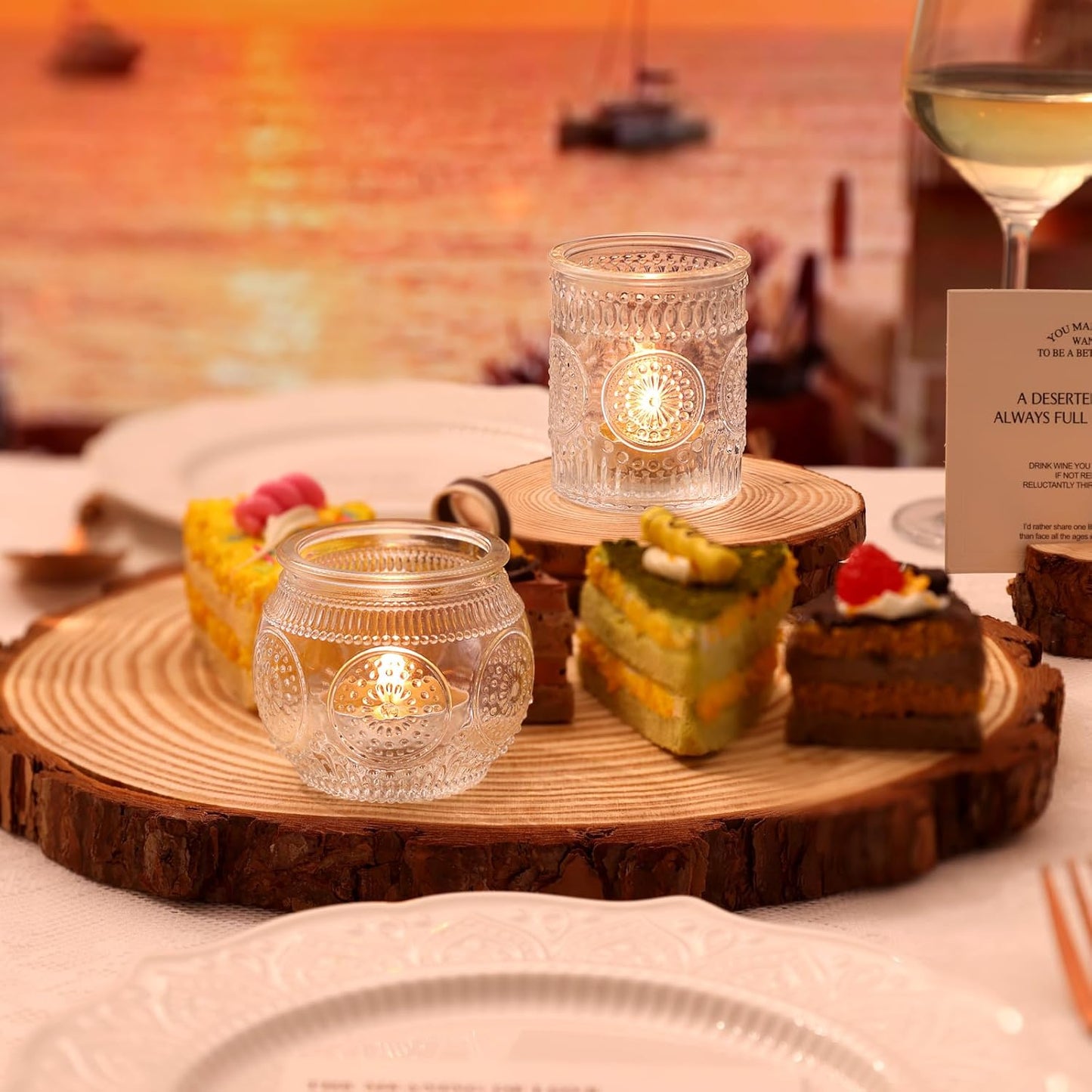 DARJEN 24Pcs Clear Votive Candle Holders - Glass Tea Light Candle Holder, Candle Holders Bulk, Embossed Candle Votives for Wedding Centerpiece & Home Decor