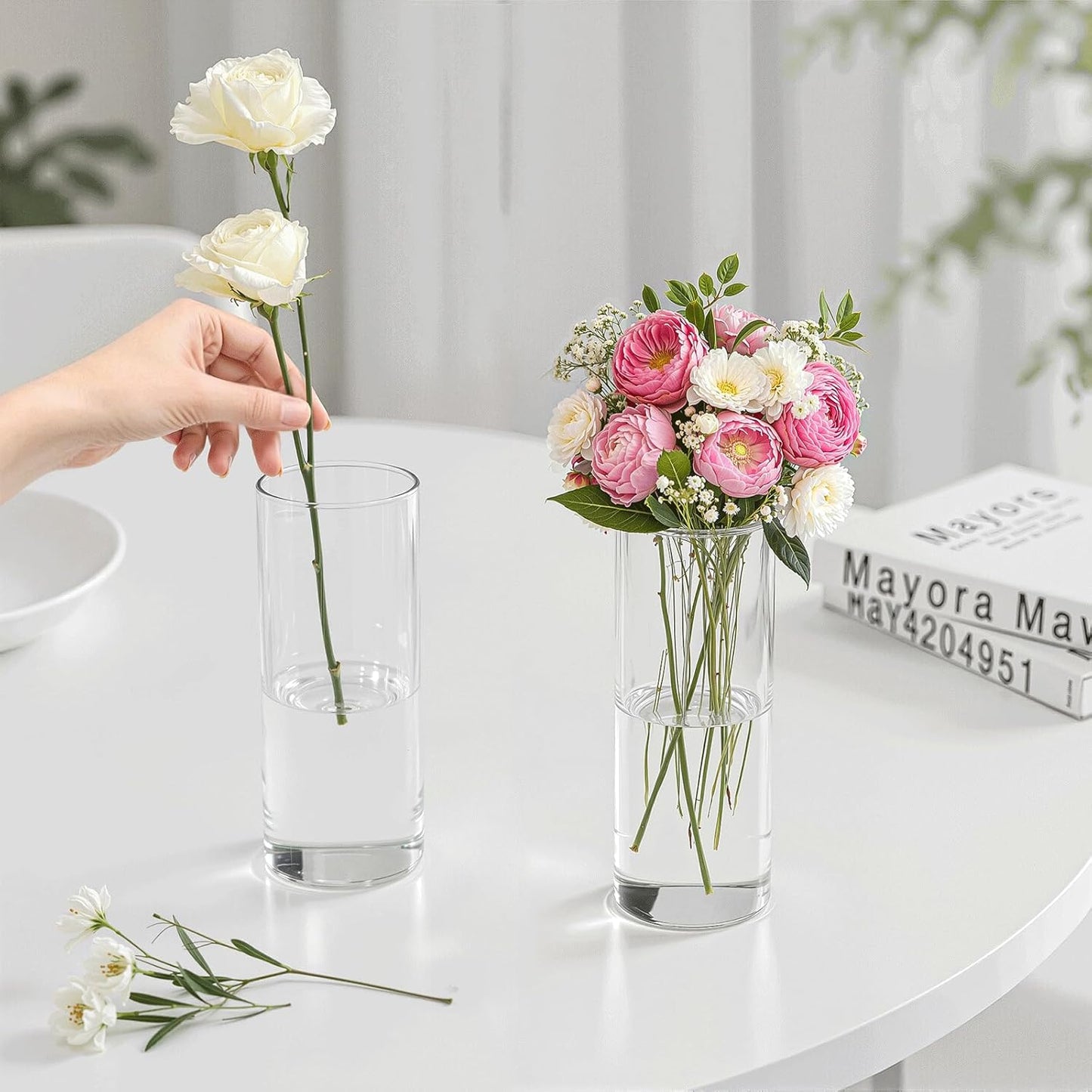 15 Pack Glass Cylinder Vase for Centerpieces, Clear Flower Glass Vases for Wedding Decorations, Hurricane Floating Candle, Holder for Table Centerpiece Wedding Home Décor