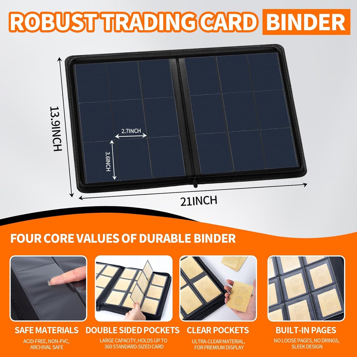 UWULK Card Binder,9 Pocket Side-Loading Trading Card Binder - Hord 360 Cards,Ringless Card Folder Holder for TCG MTG Sports Cards-Zipper Card Collection Album(Black)