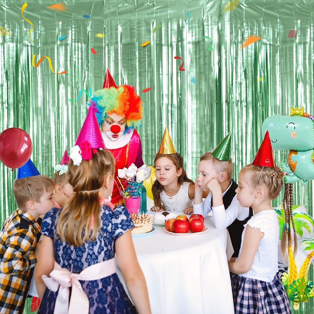 BEISHIDA 2 Pcs Light Green Door Streamers Tinsel Curtain Party Backdrop Fringe Foil Wall Background for Birthday Halloween Christmas Wedding Boys Babyshower Party Decoration(3.28 ft x 6.56 ft)