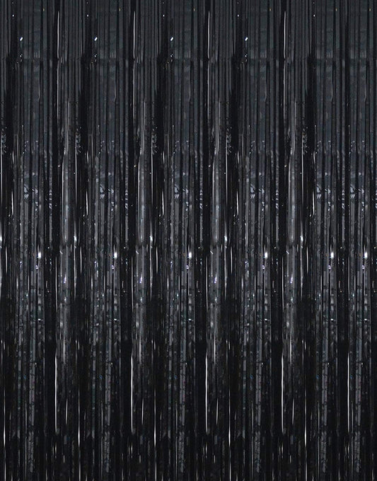 GOER 3.2 ft x 9.8 ft Metallic Tinsel Foil Fringe Curtains Party Photo Backdrop Party Streamers for Halloween,Birthday,Graduation,New Year Eve Decorations Wedding Decor (4 Packs,Black)