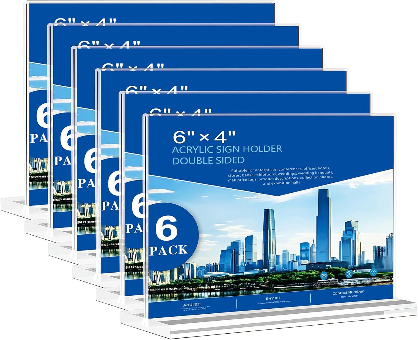 Acrylic Sign Holder 6x4 - 6 Pack Clear Tabletop Sign Holder Horizontal Plastic Picture Frames, Double Sided T Shape Display Stand Vendor Booth Display Items for Store,Restaurants,Hotels,Office