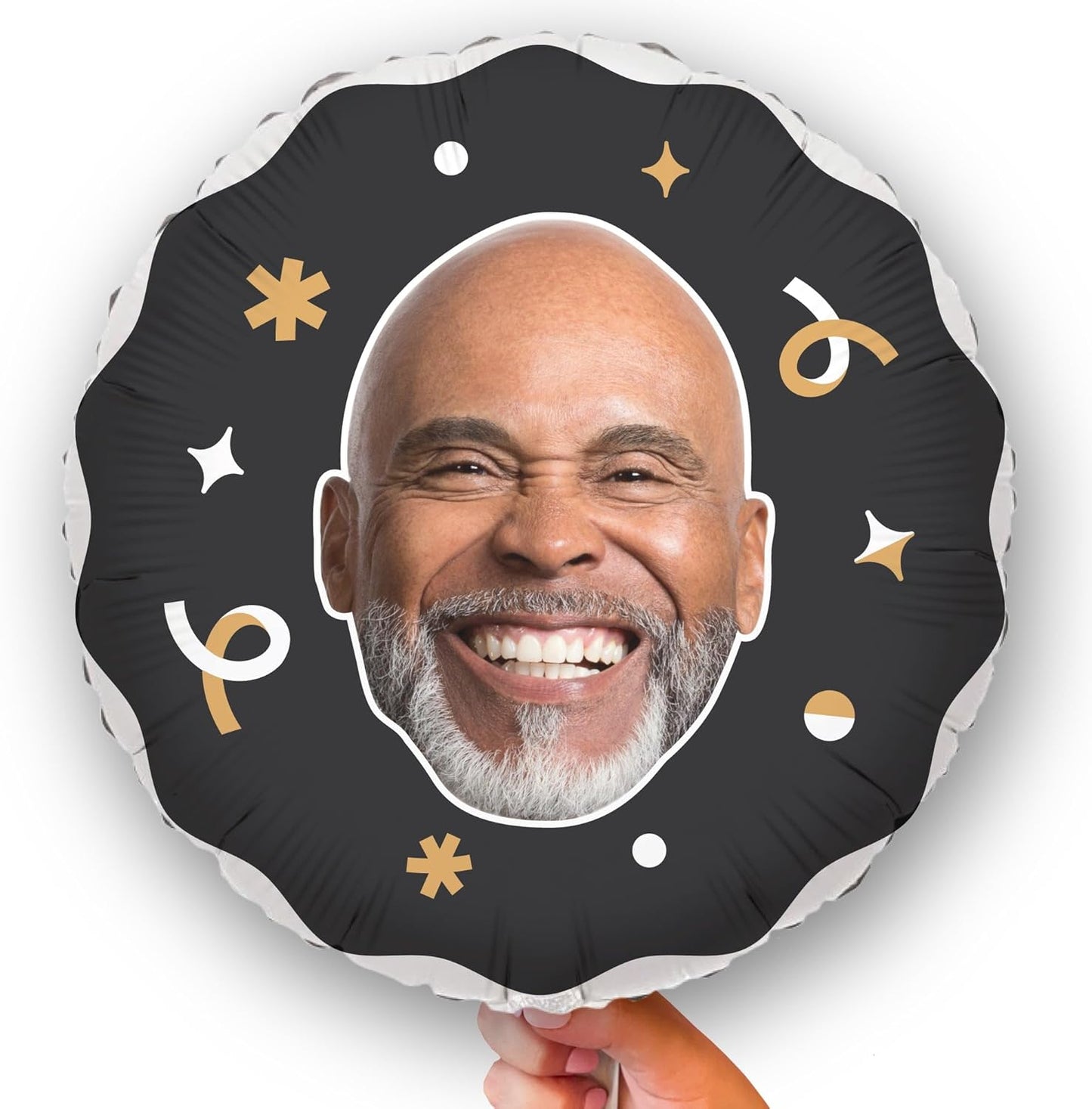 Big Dot of Happiness Personalized Fun Face Photo Black & Gold Balloons, Custom Birthday Balloons, Anniversary Decorations, Bachelorette Party Decor, Circle Double-Sided Mylar Balloon, 1 Piece