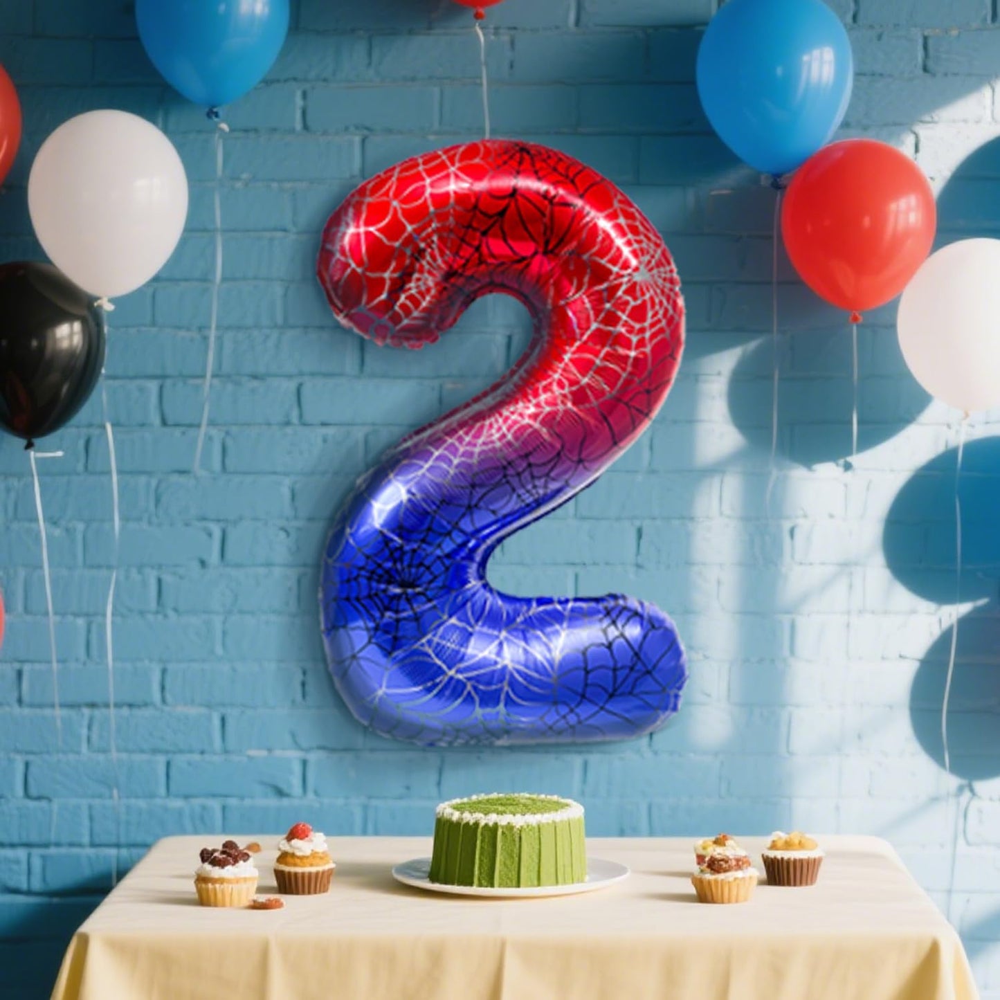 Spider Web 40Inch Foil Number Balloons Set 0-9 Includes Inflation Straws - Giant 2 Decor for Birthdays, Anniversary Party Arch Supplies (Spider, Number 2)