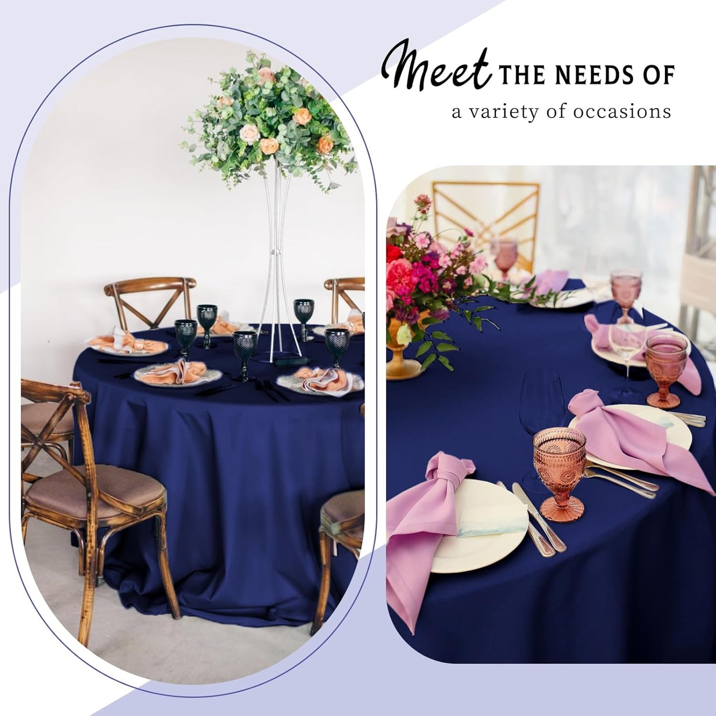 6 Packs Satin Tablecloth 120 Inch Navy Blue Round Table Cloth Silk Tablecloth Smooth Fabric Overlay Satin Table Cover Decoration for Wedding Party Banquet Events
