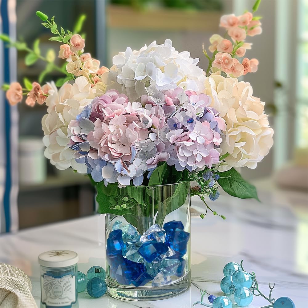 HappyFiller 14 OZ Faux Crystal Acrylic Gems Ice Rock Stones Blue,Clear Mix for Glass Vase Fillers,Art Crafts, Aquarium Fish Tank,Floral Display,Table Scatter,Boy Bluey Birthday Party Decor,Home Accent