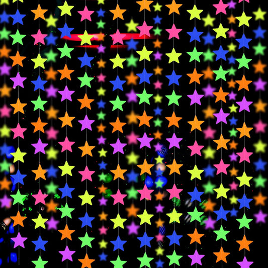 120feet UV Star Paper Neon Garland Neon Streamers Black Light Neon Decorations for Dark Glow Party UV Reactive Neon Party Favors Glow in The Dark Party Supplies for Party Wedding Birthday Banners