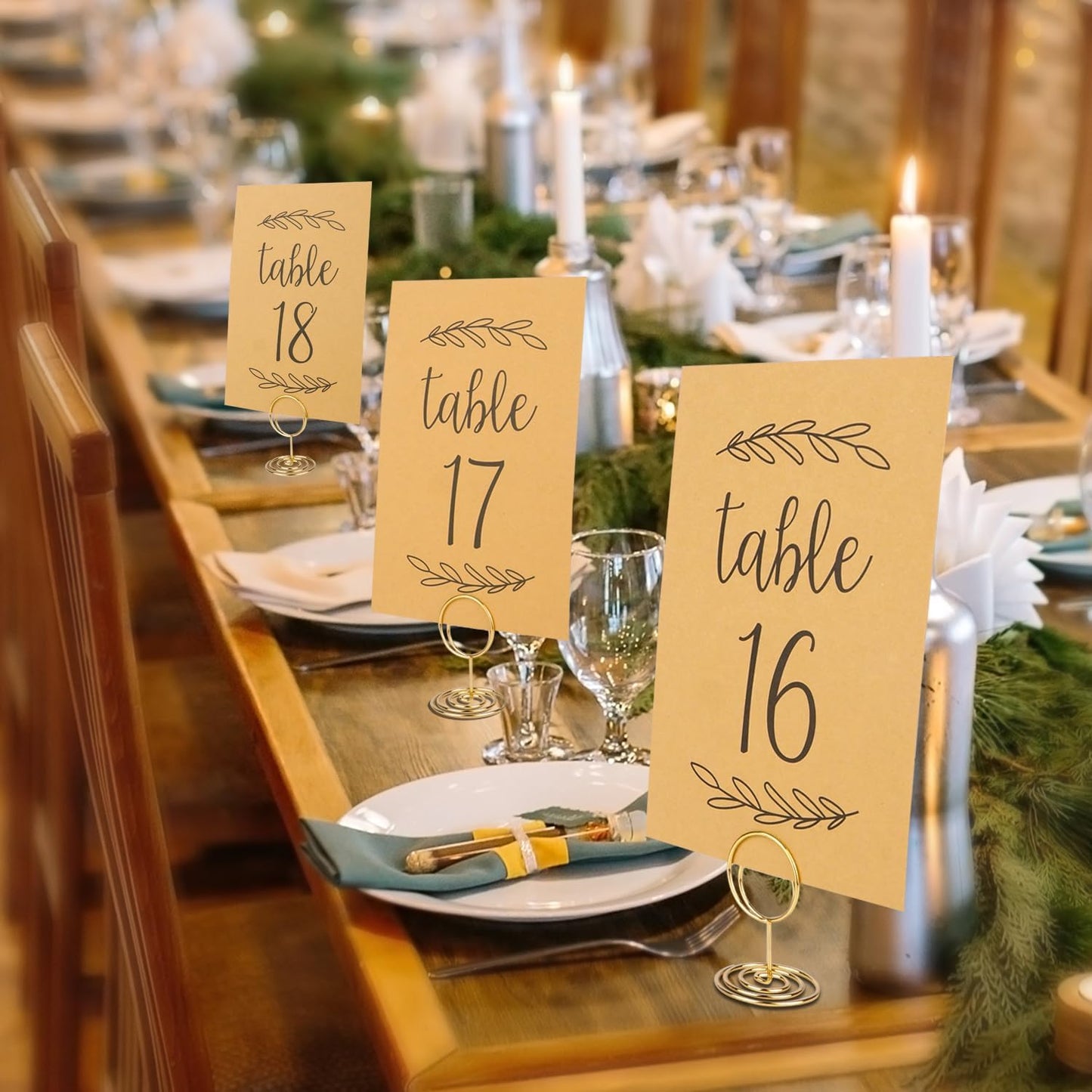 Wedding Table Numbers 1-25, 25 Karft Cards with 25 Gold Holders, 1 Set of 25 Table Numbers for Wedding Reception, Birthday Party (Card and Holder)