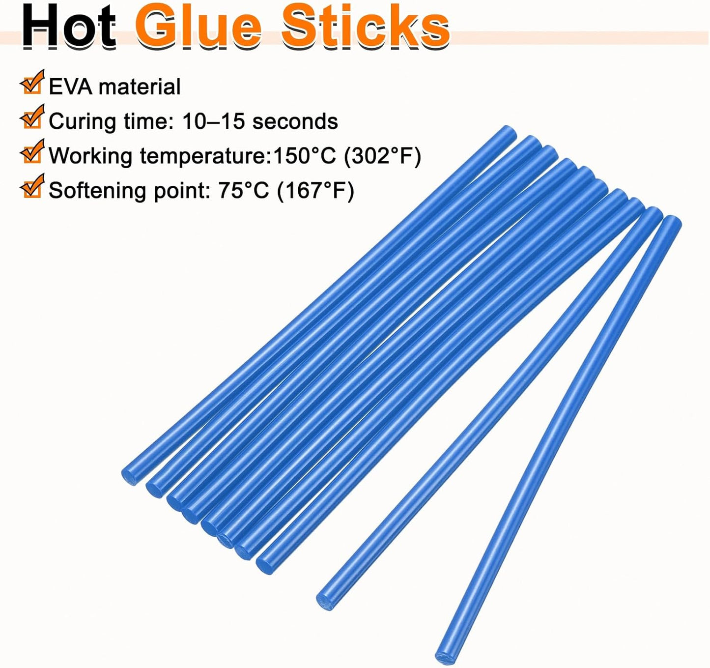 HARFINGTON 10pcs Hot Glue Sticks 0.28" Dia x 9.84" Long EVA Mini Hot Melt Adhesive Glue Stick for Hot Melt Gun Wood Plastic Glass Flowers Fabrics Foam, Blue