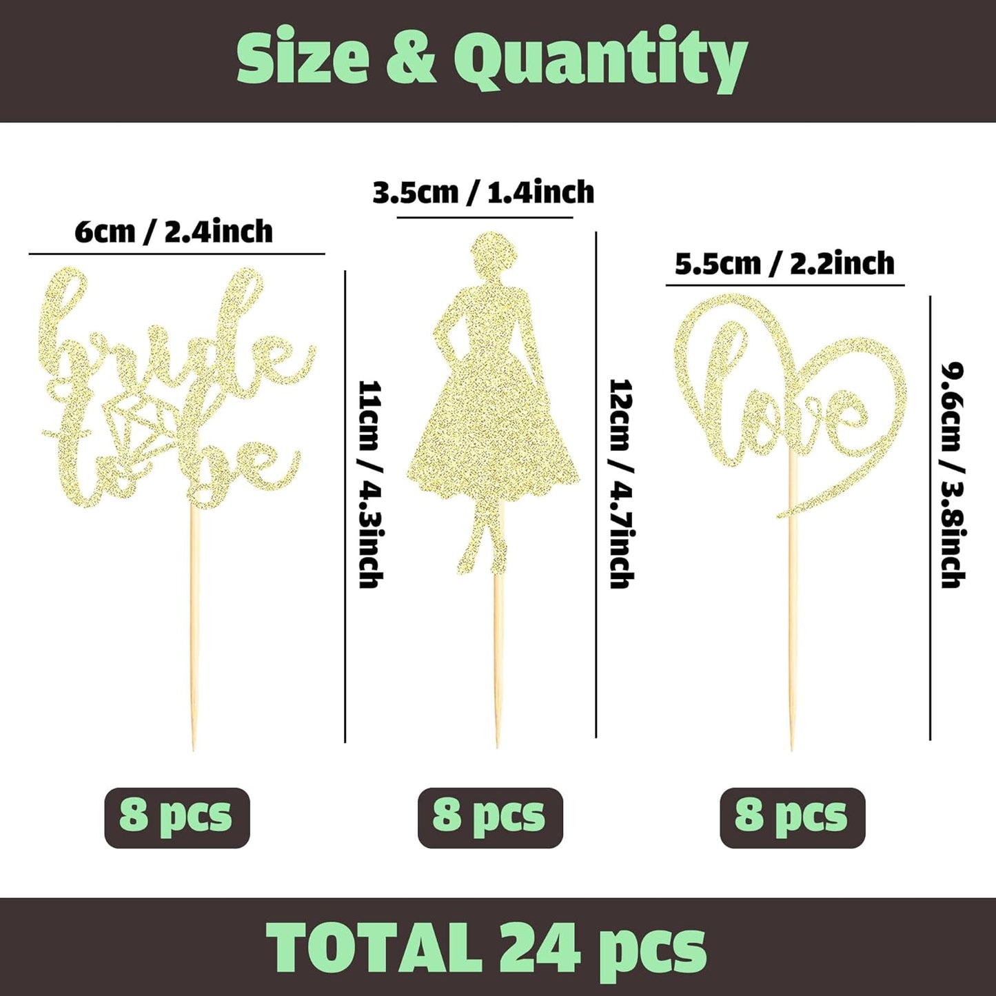 Sotpot 24PCS Bride to Be Cupcake Toppers with Heart Gold Glitter Dress Bridal Shower Cupcake Picks for Wedding Bridal Shower Wedding Engagement Party Cake Decorations