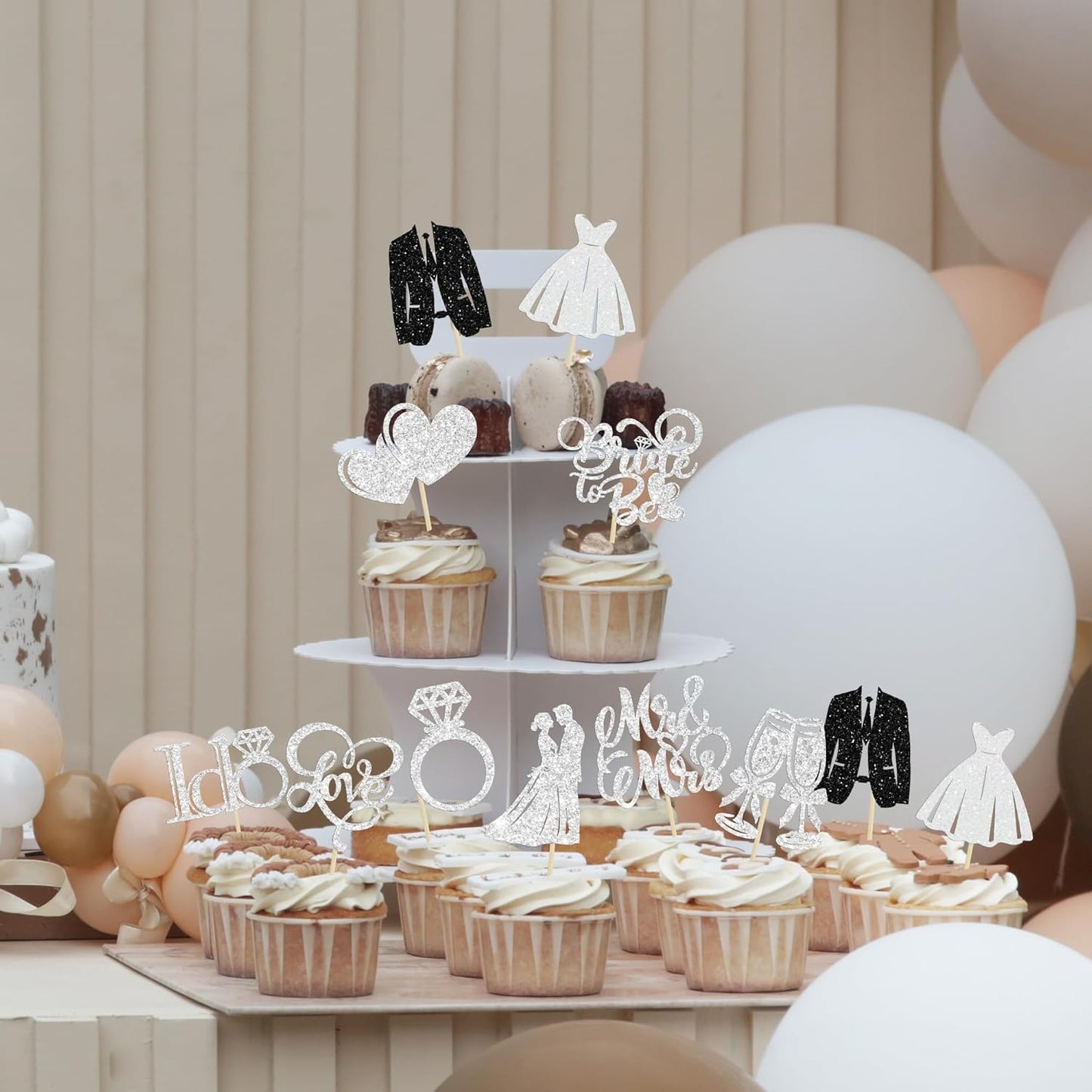 Gyufise 30Pcs Bride to Be Cupcake Toppers Glitter Diamond Ring I Do Love Cupcake Picks Miss to Mrs Bridal Shower Wedding Engagement Bachelorette Cake Decoration Silver