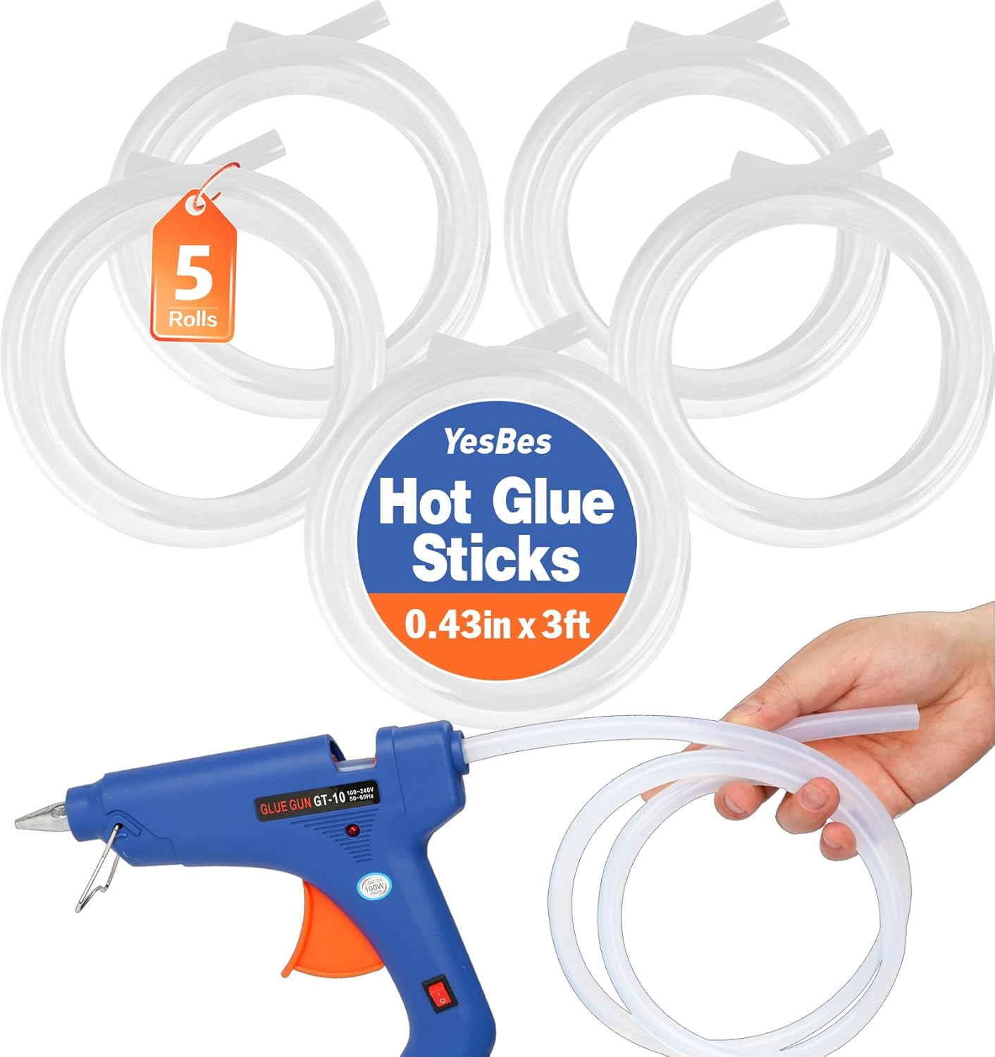 5 Rolls Hot Glue Sticks, Full Size 3 FT Long x 0.43" Diameter Glue Sticks for Glue Gun, Widely Used in Wood, Metal, Glass, Plastic, and More