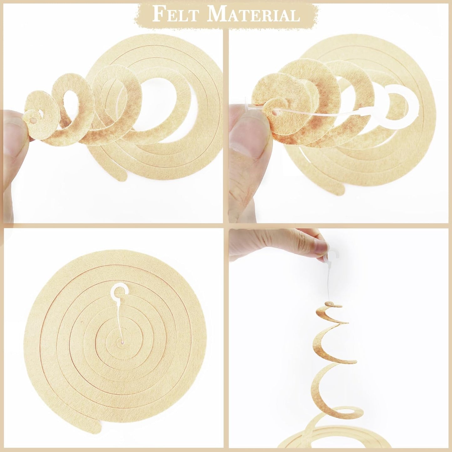 36 Pcs Boho Hanging Swirl Decorations Aqua Green Orange Pink Beige Felt Swirl Streamer Spiral Ceiling Garland for Birthday Engagement Baby Shower Wedding Bridal Shower Party Supplies Nursery Decor