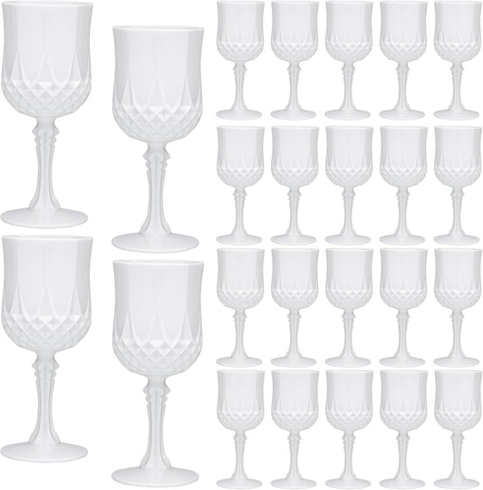 JLYLOL Plastic Vintage Wine Glasses 7OZ Plastic Goblets Vintage Drinking Glasses 24PCS Retro Wedding Glassware Water Goblets Reusable Drinking Cups for Party,Reception,Celebration,Bar,Whiskey(White)