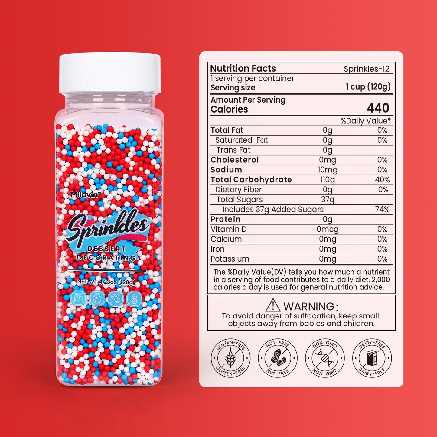 Edible Patriotic Nonpareils Sprinkles for Cake Decorating, Red White and Blue Sprinkles, 4th of July for Cupcakes, Cookies, Chocolate, Candy, and Ice Cream Topping(120g/4.23oz)