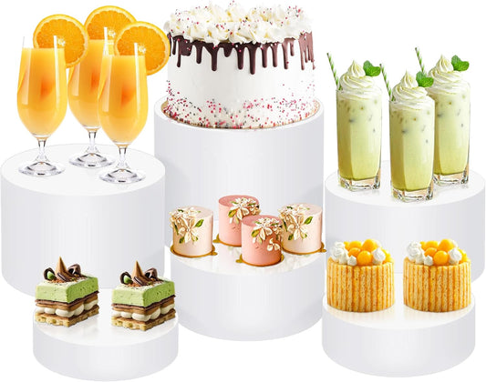 6Pcs Buffet Risers, Food Risers for Buffet Table, Acrylic Round Display Risers with Hollow Bottom, Food Display Stand for Party Jewelry Dessert Figures (Size 6",6.5",6.7",7",7.5",8")