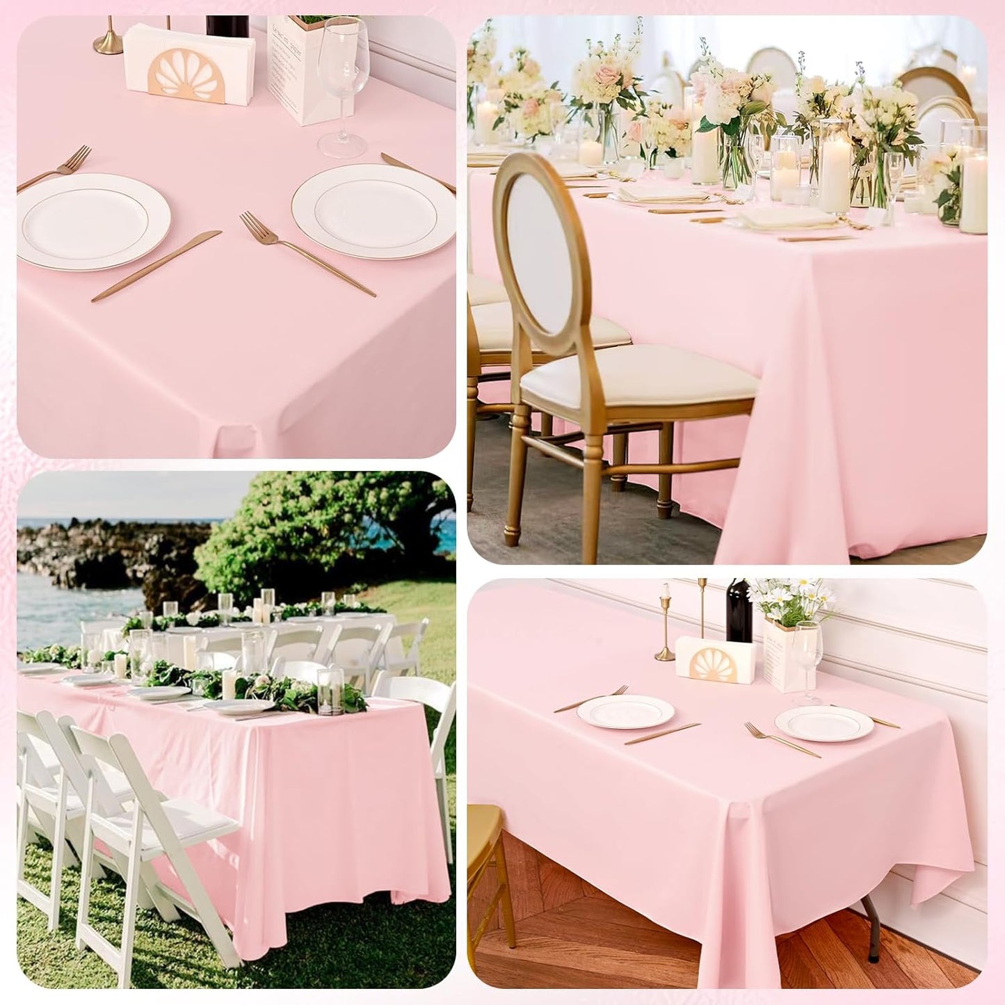 10 Pack Pink Tablecloths for 8ft Rectangle Tables 60 x 126 Inch - Polyester Table Cover Stain and Wrinkle Resistant Washable Fabric Table Clothes for Wedding Party Banquet Reception Restaurant