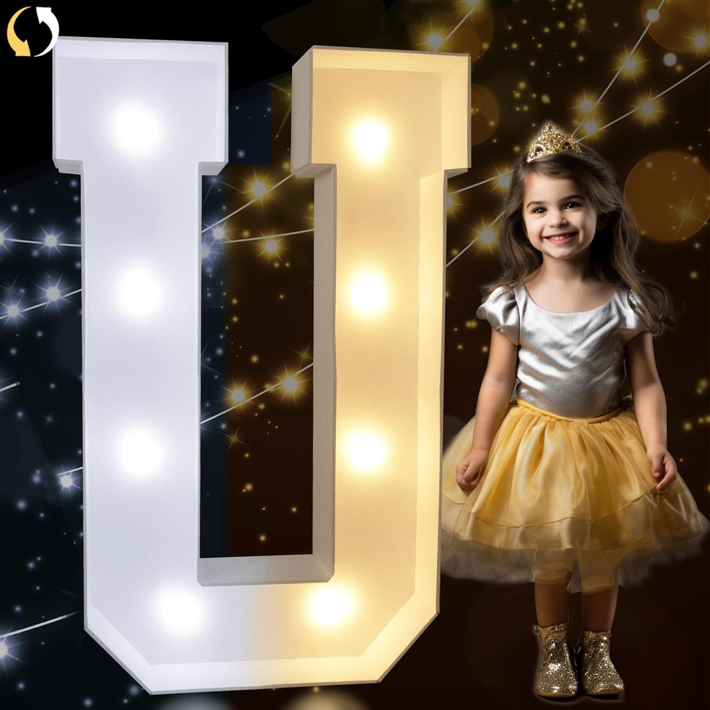 Pooqla 3FT Marquee Light Up Letters, Cool White and Warm White LED Big Mosaic Marquee Letters 3 Feet, Giant Letter Sign for Balloons Birthday Anniversary Wedding Party Decoration, Letter U