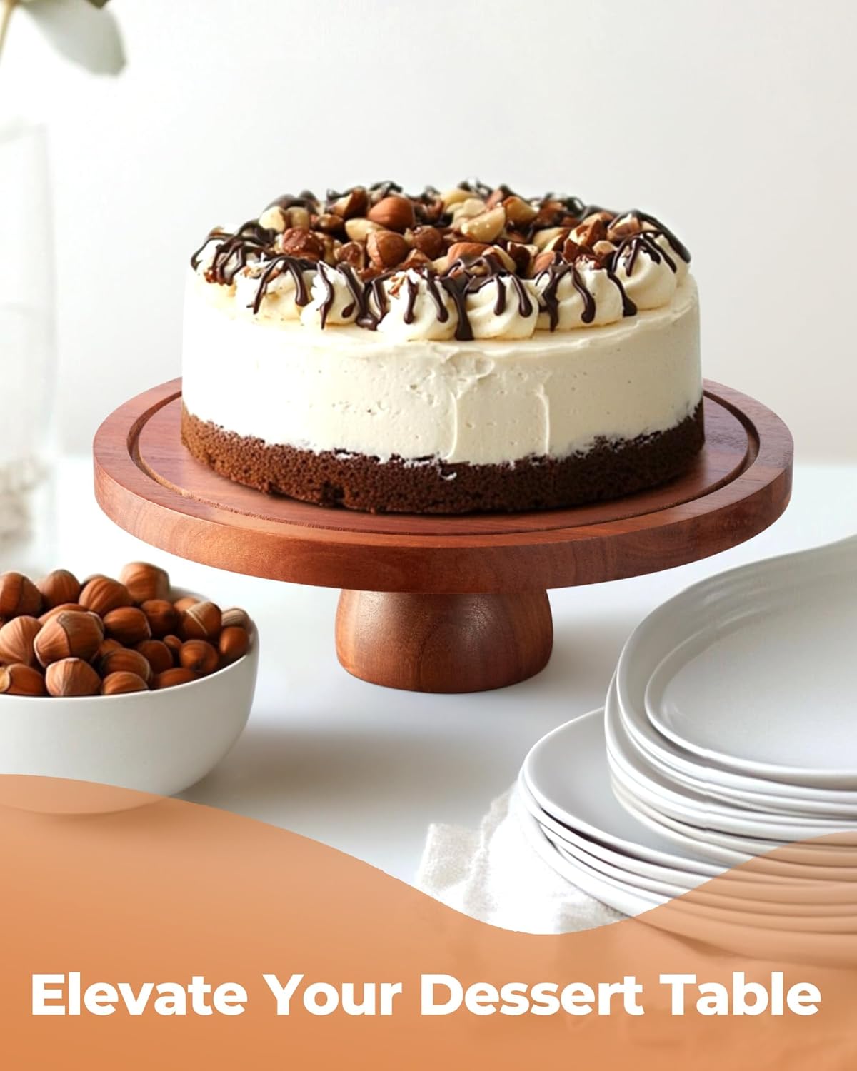 Kootek Wood Cake Stand with Lid, 2-in-1 Wooden Cake Plate & Covered Charcuterie Board, Footed Cake Container Dessert Display Holder with Dome Cover for Weddings, Parties, Bakeries (12 Inch)