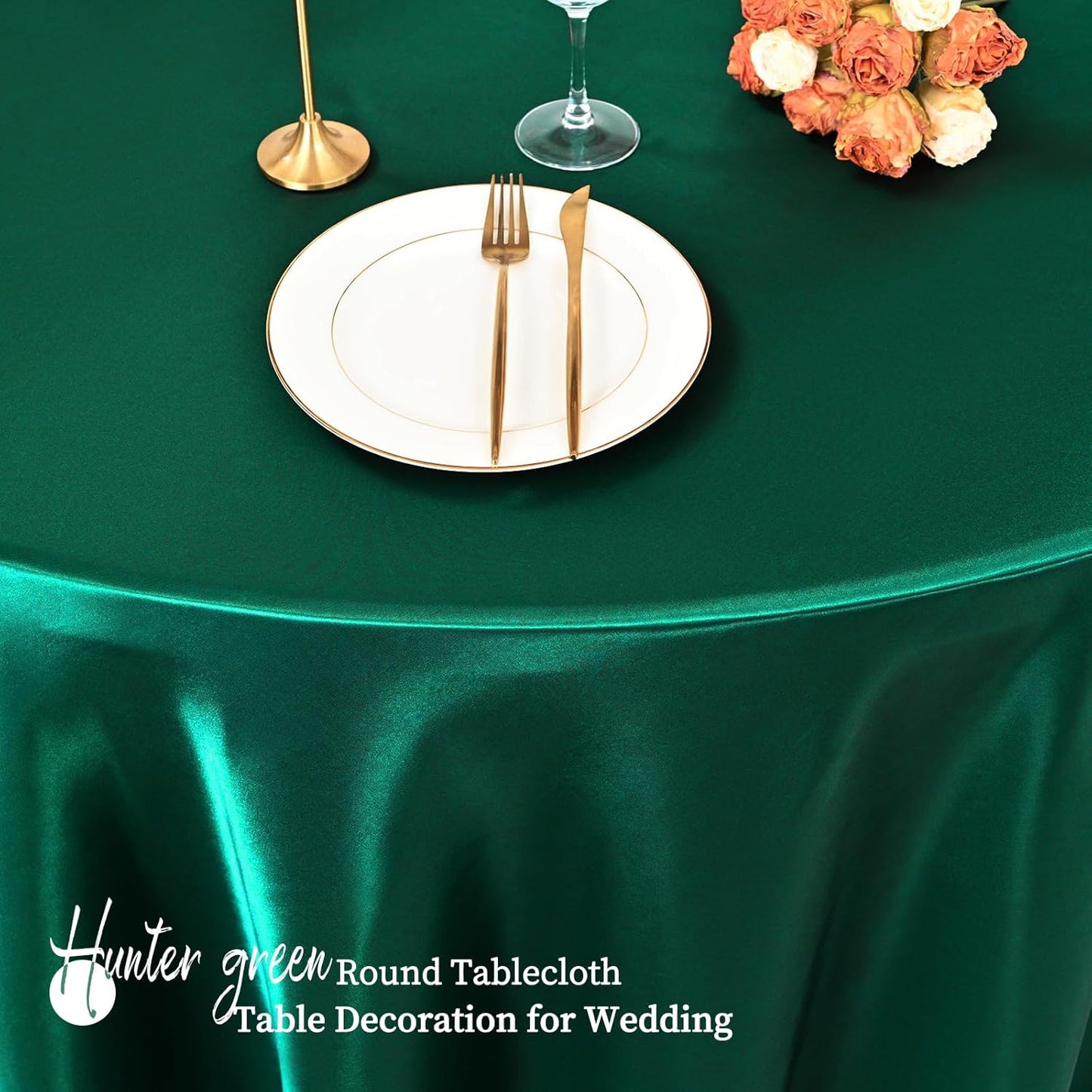 12 Pack 120 Inch Hunter Green Satin Tablecloth - Premium Bright Silky Round Tablecloth Overlay Smooth Fabric Table Cover, Table Decoration for Wedding Party Banquet Events Restaurant Kitchen Dining