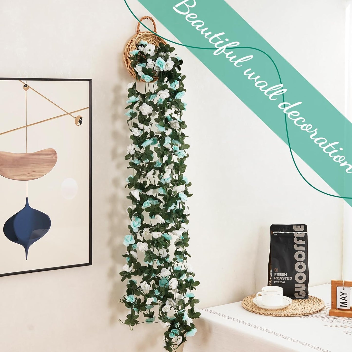 8 Pcs 65.6 Ft Flower Garland Rose Vines, Rose Garland for Decoration, Flower Vine for Room Table Birthday Wedding Party Garden Wall Decor