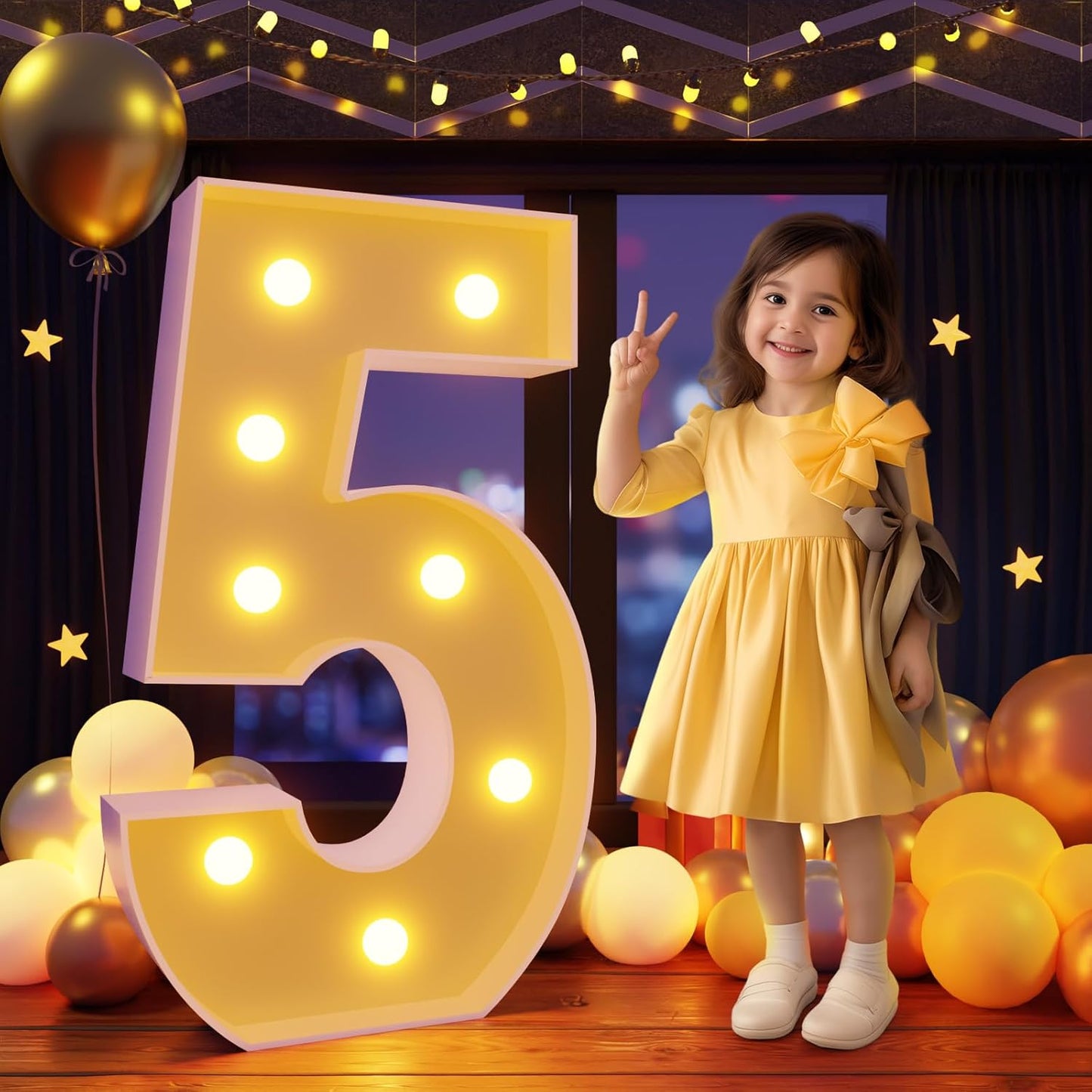 Marquee Numbers 3 Feet Tall Large Light Up Numbers 5th 15th 25th Five is A Vibe Birthday Decorations Girl Boy Big Yellow Light Outdoor Anniversary Decorations Balloon Arch Kit Party Backdrop 5