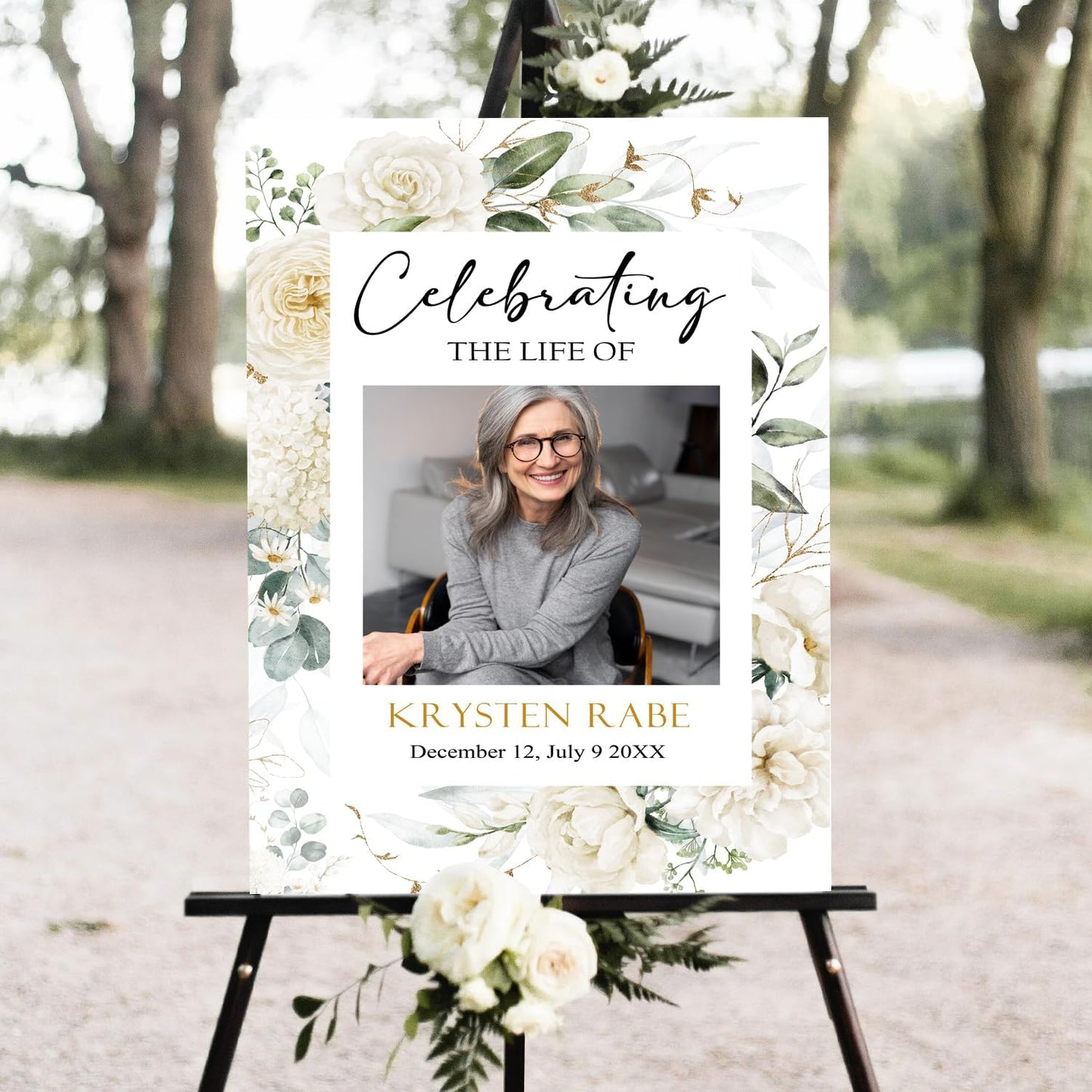 Greenery Funeral Sign, Memorial Sign, Celebration of Life Welcome, Eucalyptus Greenery Funeral Sign, Funeral program, Gold Frame Printable Celebration of Life Sign