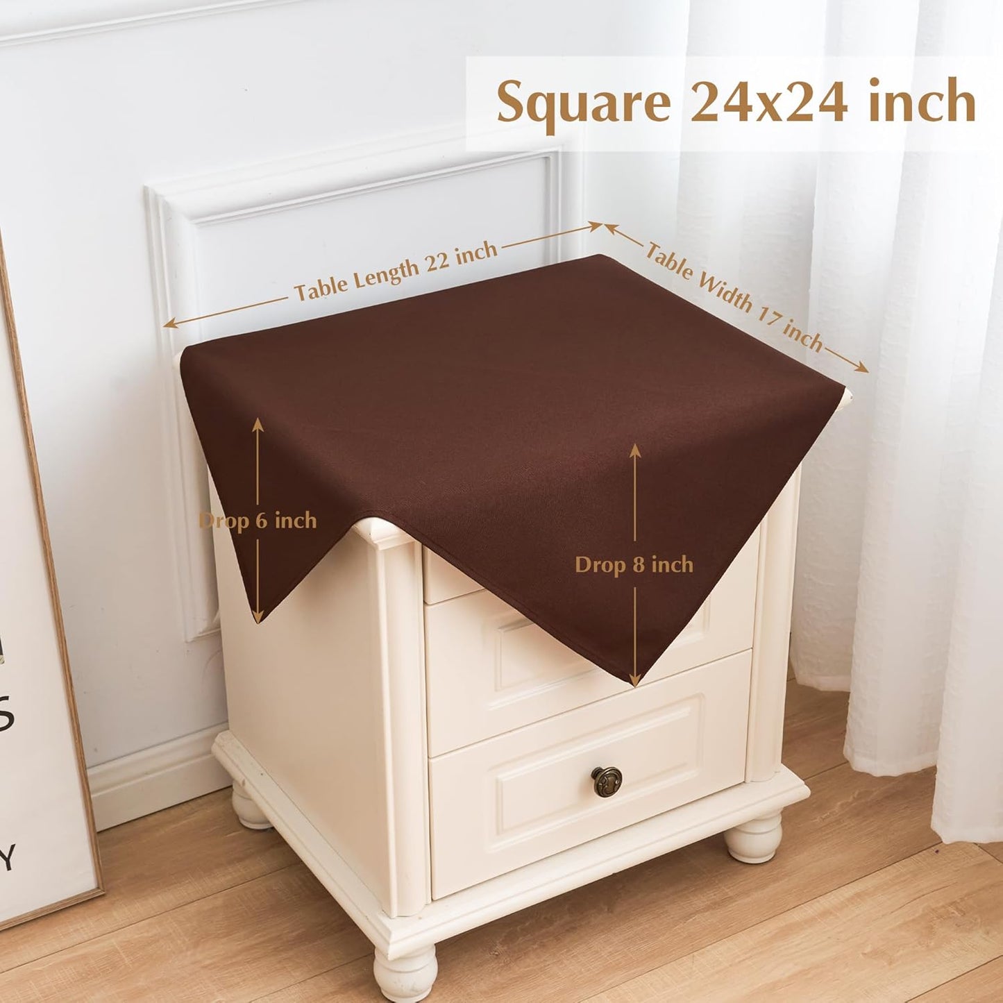 2 Pack Small Square Table Cloth 24X24 Inch Chocolate Washable Fabric Tablecloth Polyester Solid Tables Cover for Night Stand End Table Side Table Outdoor Indoor