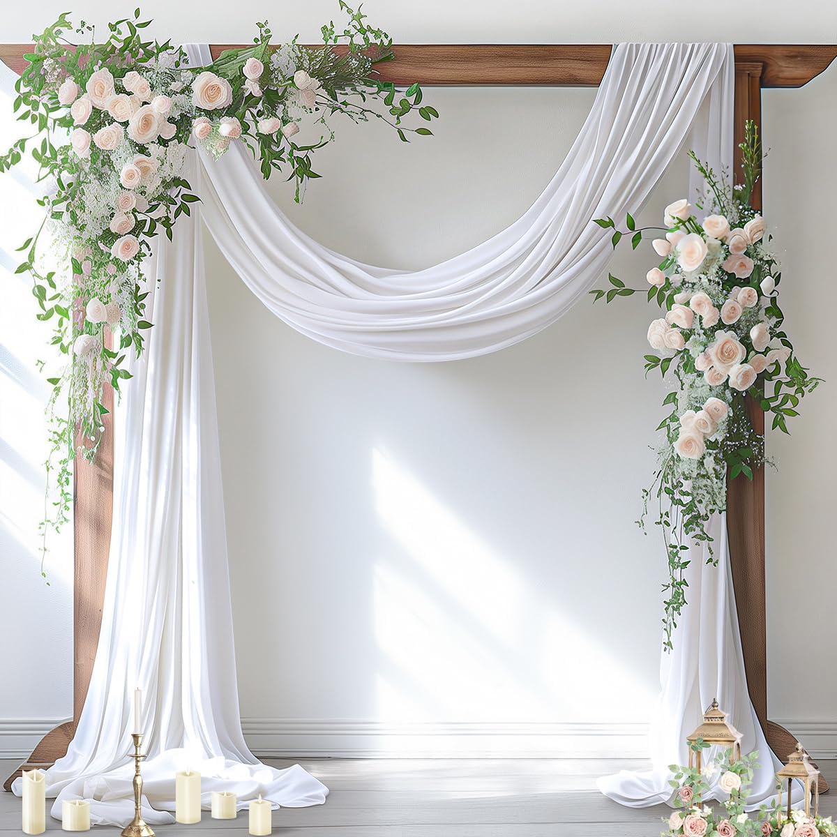 Socomi White Sheer Wedding Arch Draping Fabric 29" x 20Ft 1 Panel Outdoor Curtain Drapes Extra Long for Bridal Baby Shower Ceremony Birthday Party Decor