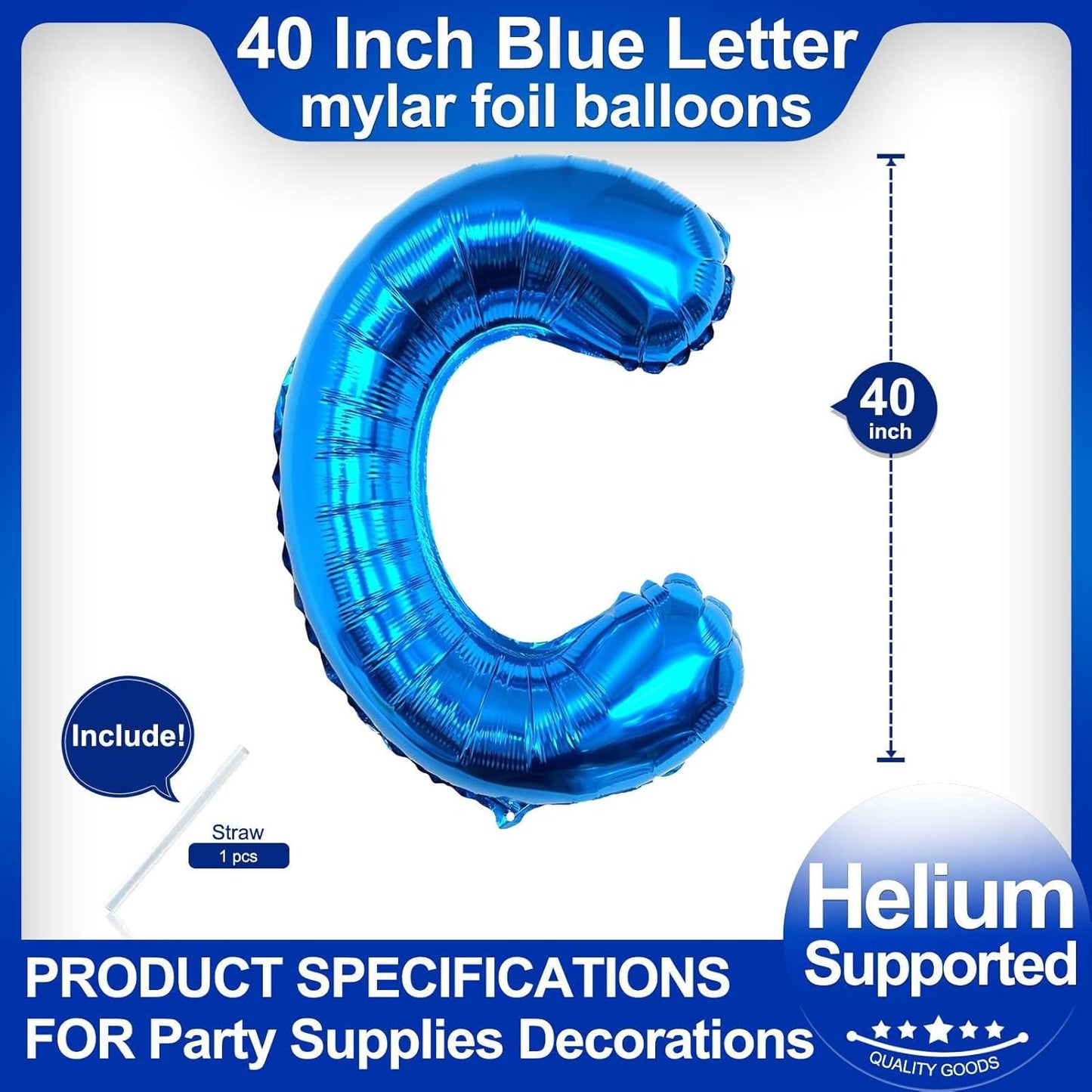40 Inch Blue Letter C Balloons, DIY Phrase Foil Alphabet Letter C Balloons DIY Word C Banner for Birthday Anniversary Celebration Graduation Party Supplies Decoration