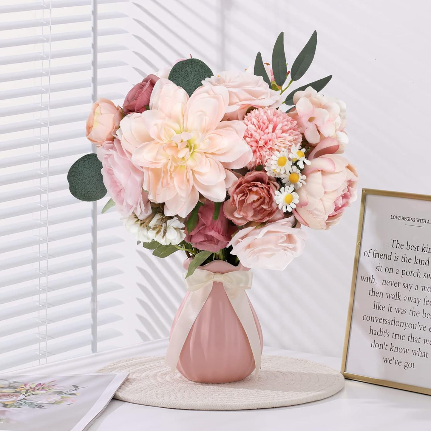 AmyHomie Pink Artificial Flowers Combo Silk Mix Peony Rose Hydrangea Daisy Fake Flowers w/Stem for DIY Wedding Bouquets Centerpieces Arrangements Table Decor Party Bridal Baby Shower Home Decor