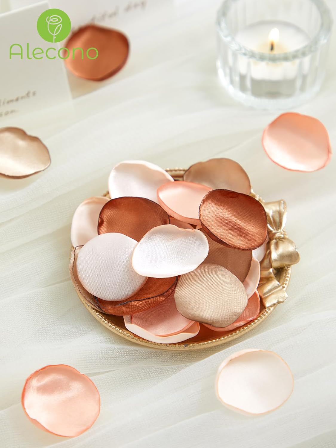 Alecono 𝟲𝟬𝟬𝙋𝙘𝙨 Silk Rose Petals, Faux Rose Petals Orange Rose Petals for Wedding Proposal Flower Girl Baket, Artificial Brown Fake Rose Petals for Night Table Decoration