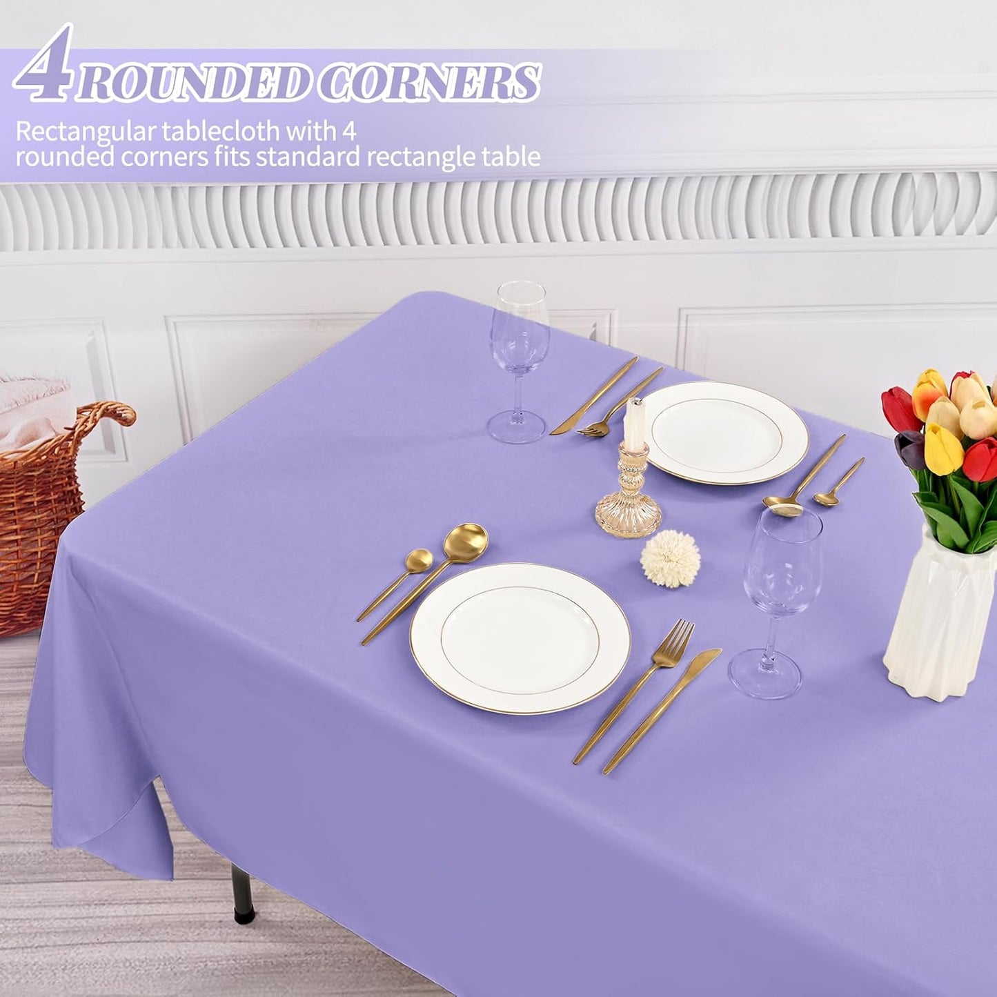 12 Pack 60 x 102 Inch Rectangle Tablecloth Lavender Polyester Tablecloth for 6 Feet Rectangle Tables,Washable Fabric Table Cloth for Wedding Dining Table Buffet Parties Camping