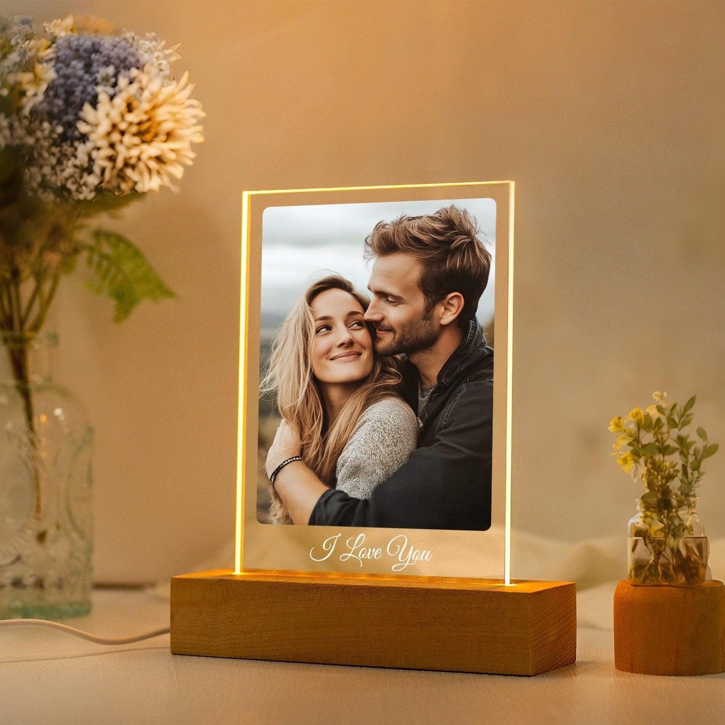 Custom Picture Frames with Photo, Personalized Photo Frame with Night Light, Customized Picture Frame, Personalized Anniversary Couple Gifts for Women Men Her Him Girlfriend Boyfriend